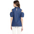 Generic Women's Denim Solid Cold Shoulder Regular Top (Blue)
