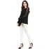 Generic Women's Polyester Georgette Self Design Bell Sleeve Regular Top (Black)