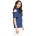 Generic Women's Denim Solid Cold Shoulder Regular Top (Blue)