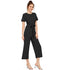 Generic Women's Knitting stretchable Solid Round Neck Cap Sleeve Jumpsuit (Black)