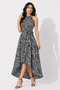 Generic Women's Polyester Zebra Pattern Halter Neck Sleeveless Dress (Navy Blue)