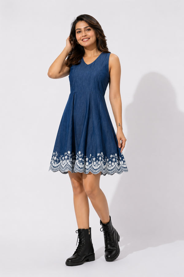 Generic Women's Casual Denim Sleeveless Dress (Blue)