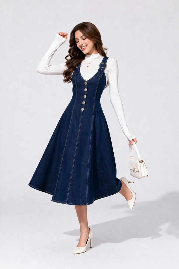 Generic Women's Casual Denim Sleeveless Dress (Blue)