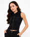 Generic Women's Denim Lycra Solid Sleeveless Top (Black)