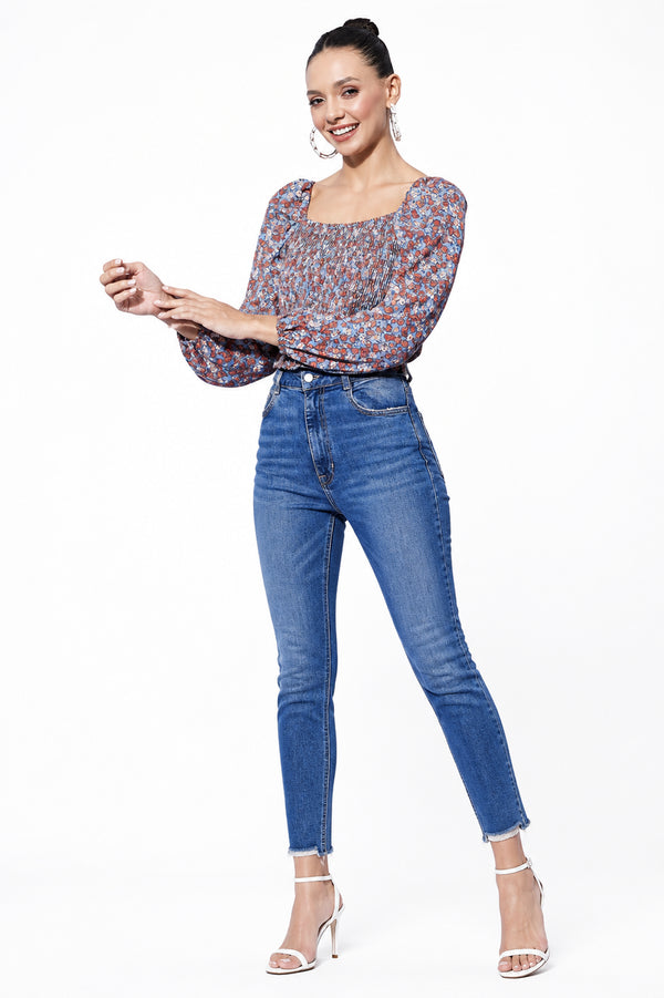 Generic Women's Polyester Floral Long Sleeves Top (Multicolor)