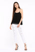 Generic Women's Polyester Embellished Shoulder Straps Top (Black)