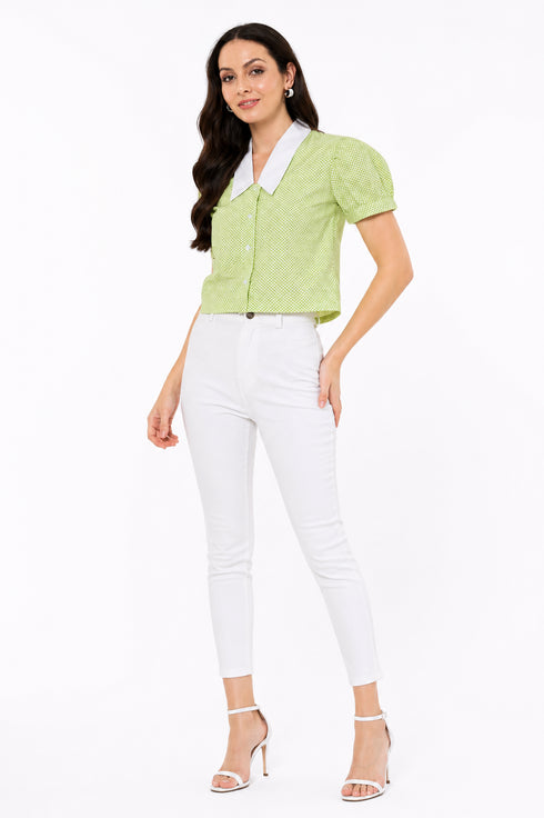 Generic Women's Cotton Striped Half Sleeve Shirt (Green - White)