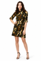 Generic Women's Polyester Printed Roll Up Sleeve Tunic Top (Green - Black)