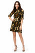 Generic Women's Polyester Printed Roll Up Sleeve Tunic Top (Green - Black)