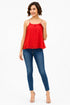Generic Women's Polyester Embellished Shoulder Straps Top (Red)