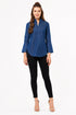 Generic Women's Denim Solid Bell Sleeve Regular Top (Blue Denim)