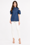 Generic Women's Denim Solid Cold Shoulder Regular Top (Blue)