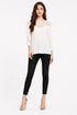 Generic Women's Polyester Georgette Self Design 3-4th Sleeves Regular Top (White)