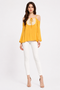 Generic Women's Rayon Embellished Cold Shoulder Regular Top (Mustard Yellow)