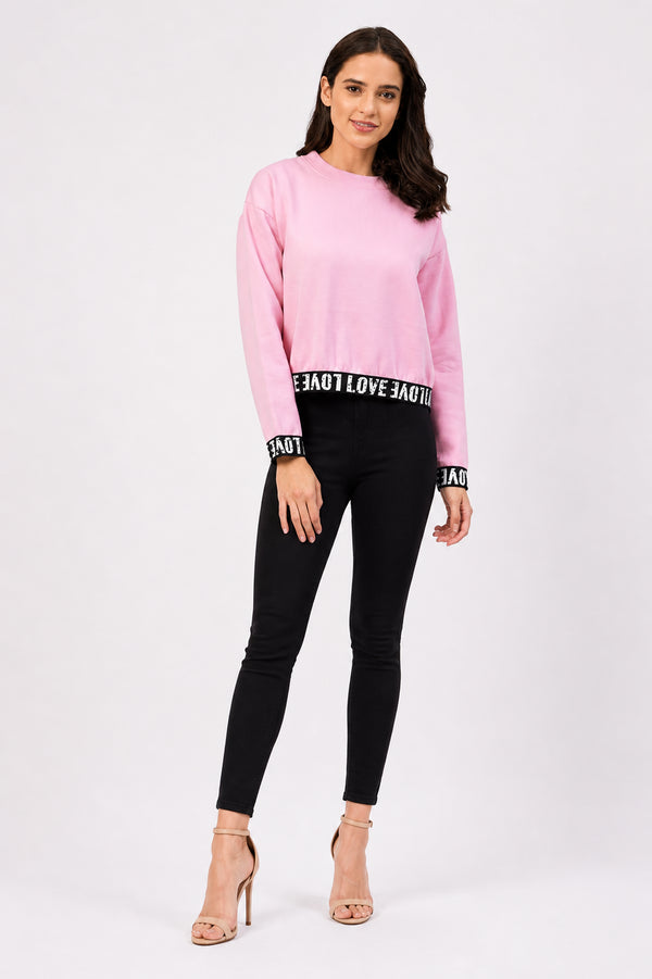 Generic Women's Fleece Solid Long Sleeves Sweatshirt (Pink)