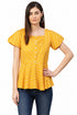 Generic Women's Casual Short Sleeves Stripe Printed Rayon Top (Mustard)