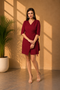 Generic Women's Cotton Solid 3-4th Sleeves Above Knee Dress (Maroon)