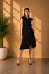 Generic Women's Polyester Ruffled Cap Sleeve Knee-Length Dress (Black)