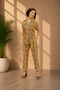 Generic Women's Polyester Printed Half Sleeve Long Jumpsuit (Yellow)