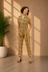 Generic Women's Polyester Printed Half Sleeve Long Jumpsuit (Yellow)