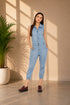 Generic Women's Denim Solid Sleeveless Jumpsuit (Blue)