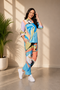 Generic Women's Polyester Colour Blocking 3-4th Sleeve Co-Ord Set (Multicolor)