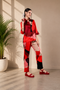 Generic Women's Satin Colour Block Long Sleeves Co-Ord Set (Multicolor)