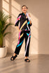 Generic Women's Satin Colour Block Long Sleeves Co-Ord Set (Multicolor)