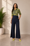 Generic Women's Polyester Floral Half Sleeves Jumpsuit (Navy - Yellow)