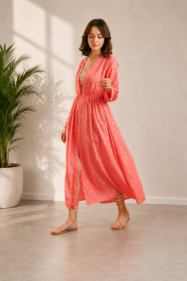 Generic Women's Polyester Floral Long Sleeves Shrug (Pink)