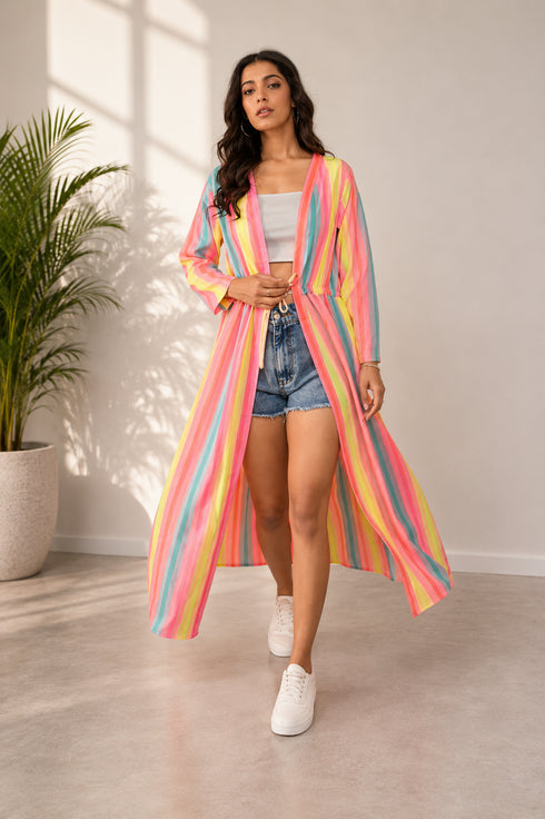 Generic Women's Polyester Crepe Printed Long Sleeves Shrug (Multicolor)
