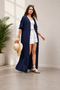 Generic Women's Rayon Crepe Lace Inserts 3-4th Sleeve Shrug (Navy)