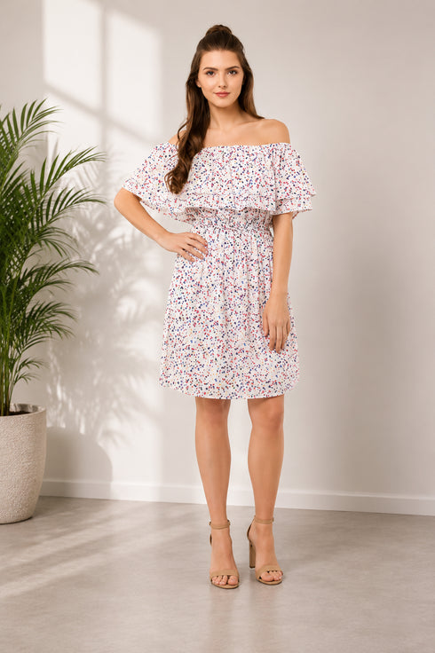 Generic Women's Rayon Floral Half Sleeve Above Knee Dress (Multicolor)