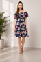 Generic Women's Polyester Crepe Floral Half Sleeve Above Knee Dress (Navy Blue)
