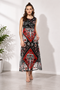 Generic Women's Polyester Printed Sleeveless Dress (Red - Black)