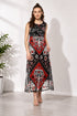 Generic Women's Polyester Printed Sleeveless Dress (Red - Black)