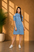 Generic Women's Denim Solid Cold Shoulder Above Knee Dress (Blue)