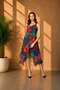 Generic Women's Polyester Asymmetrical Shoulder Straps Knee-Length Dress (Multicolor)