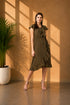 Generic Women's Polyester Ruffled Cap Sleeve Knee-Length Dress (Olive)