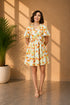 Generic Women's Polyester Printed Flutter Above Knee Dress (Yellow - Orange)