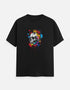 Black unisex t-shirt with colorful abstract skull illustration