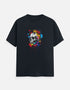 Black unisex t-shirt with colorful abstract skull illustration