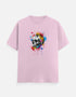Pink unisex t-shirt with colorful abstract skull illustration