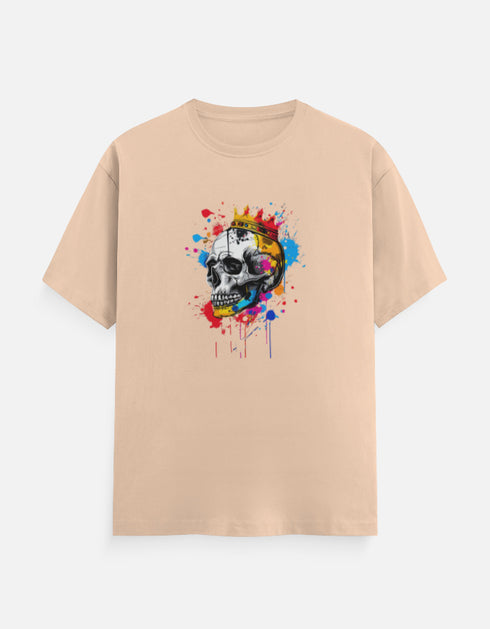 Light Orange unisex t-shirt with colorful abstract skull illustration