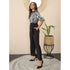Generic Women's Satin And Polyester Floral Half Sleeves Jumpsuit (Grey - Black)