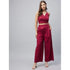 Generic Women's Cotton Linen Solid Sleeveless Crop Top and Palazzo Set (Maroon)