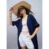 Generic Women's Rayon Crepe Lace Inserts 3-4th Sleeve Shrug (Navy)