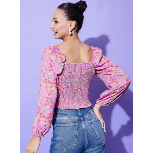 Generic Women's Polyester Floral Long Sleeves Top (Multicolor)
