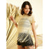 Generic Women's Polyester Lace Self Design Short Sleeve Top (Yellow)