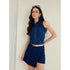 Generic Women's Denim Lycra Solid Sleeveless Top (Blue)